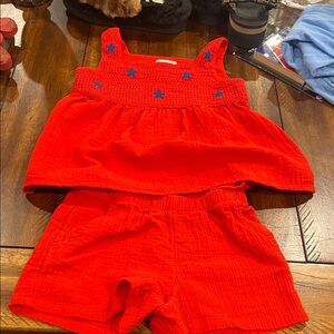 Red Star Embroidered Tank Top and Shorts Set Girls Cat and Jack 5T Fourth July